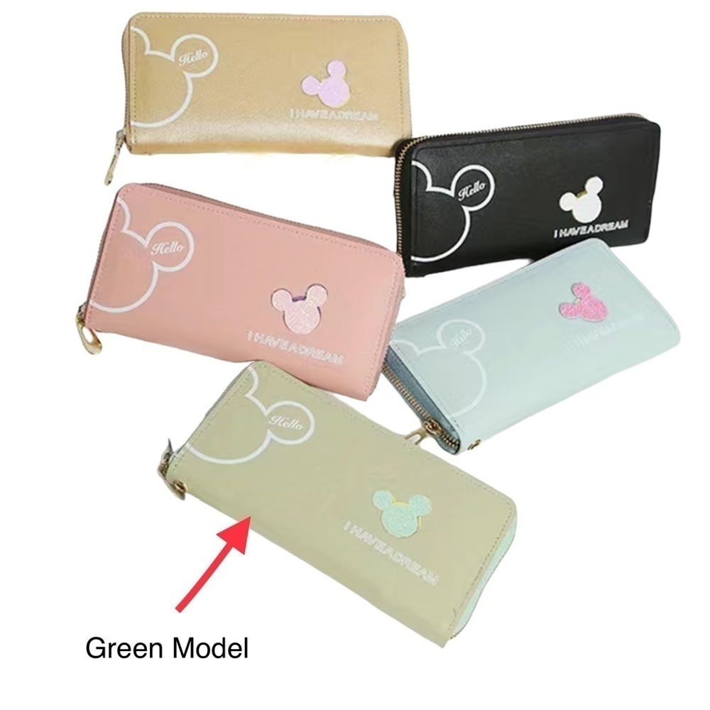 Minnie Mickey Mouse Wristlet Clutch Convertible Long Glitter Disney Wallet Green - Picture 8 of 16